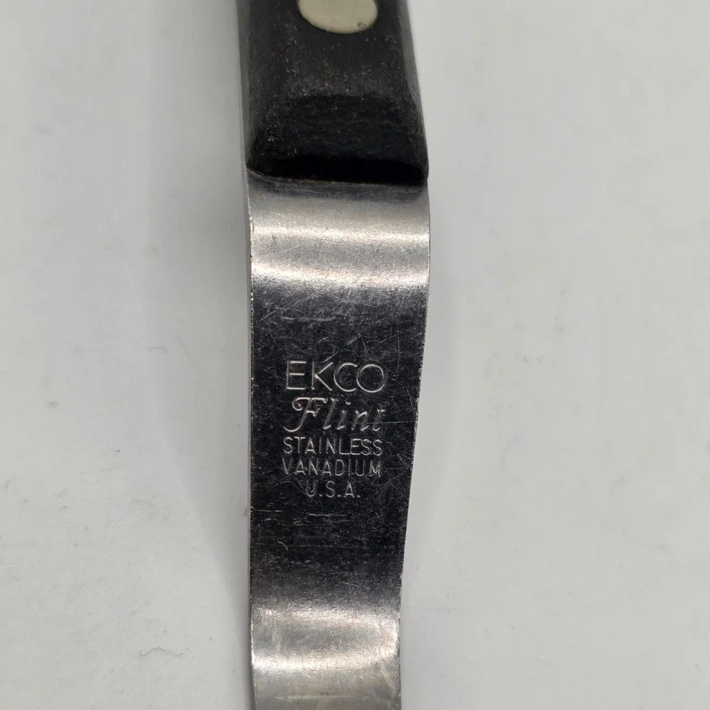 Vintage EKCO Flint Slotted Spatula Stainless Vanadium Black Handle USA Made